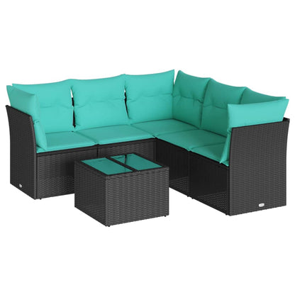 Set Divani da Giardino 6 pz con Cuscini Nero in Polyrattan