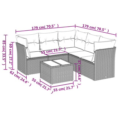 Set Divani da Giardino 6 pz con Cuscini Nero in Polyrattan
