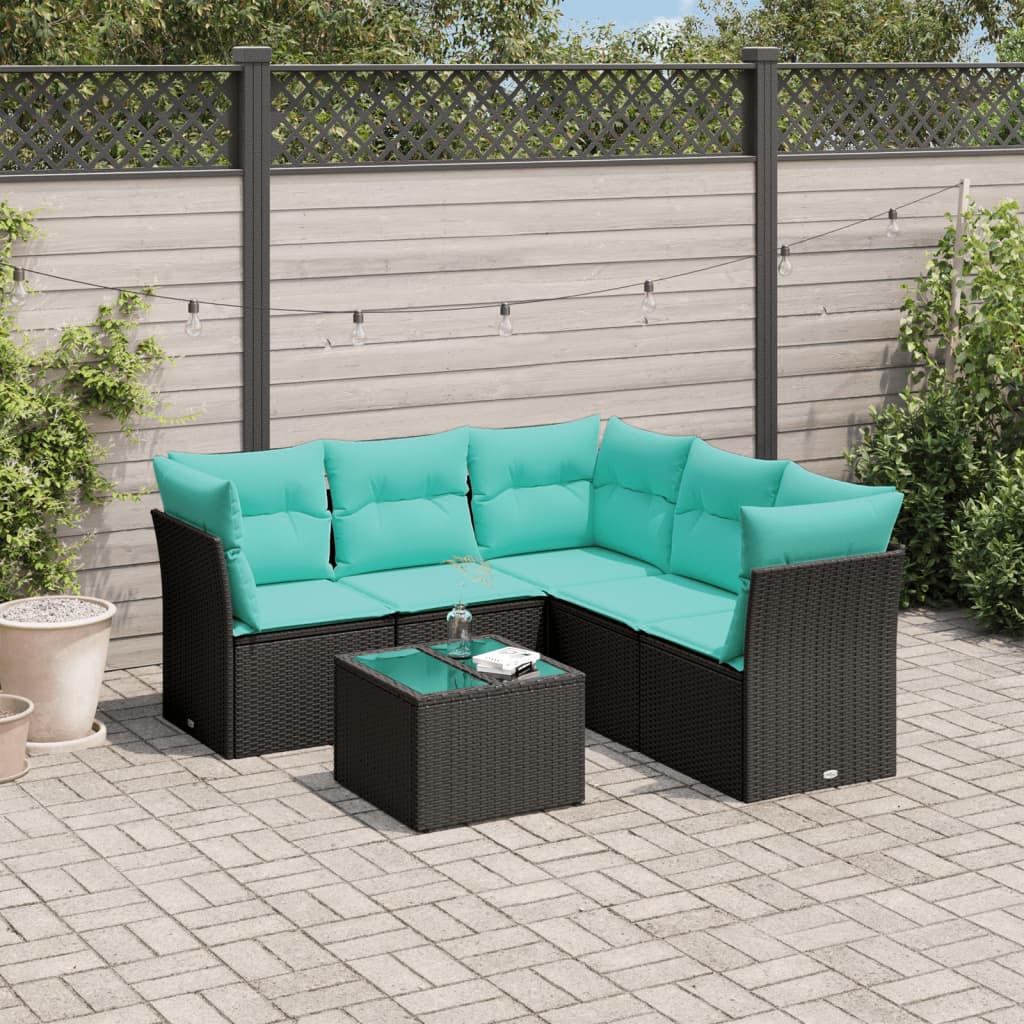 Set Divani da Giardino 6 pz con Cuscini Nero in Polyrattan