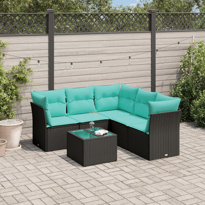 Set Divani da Giardino 6 pz con Cuscini Nero in Polyrattan