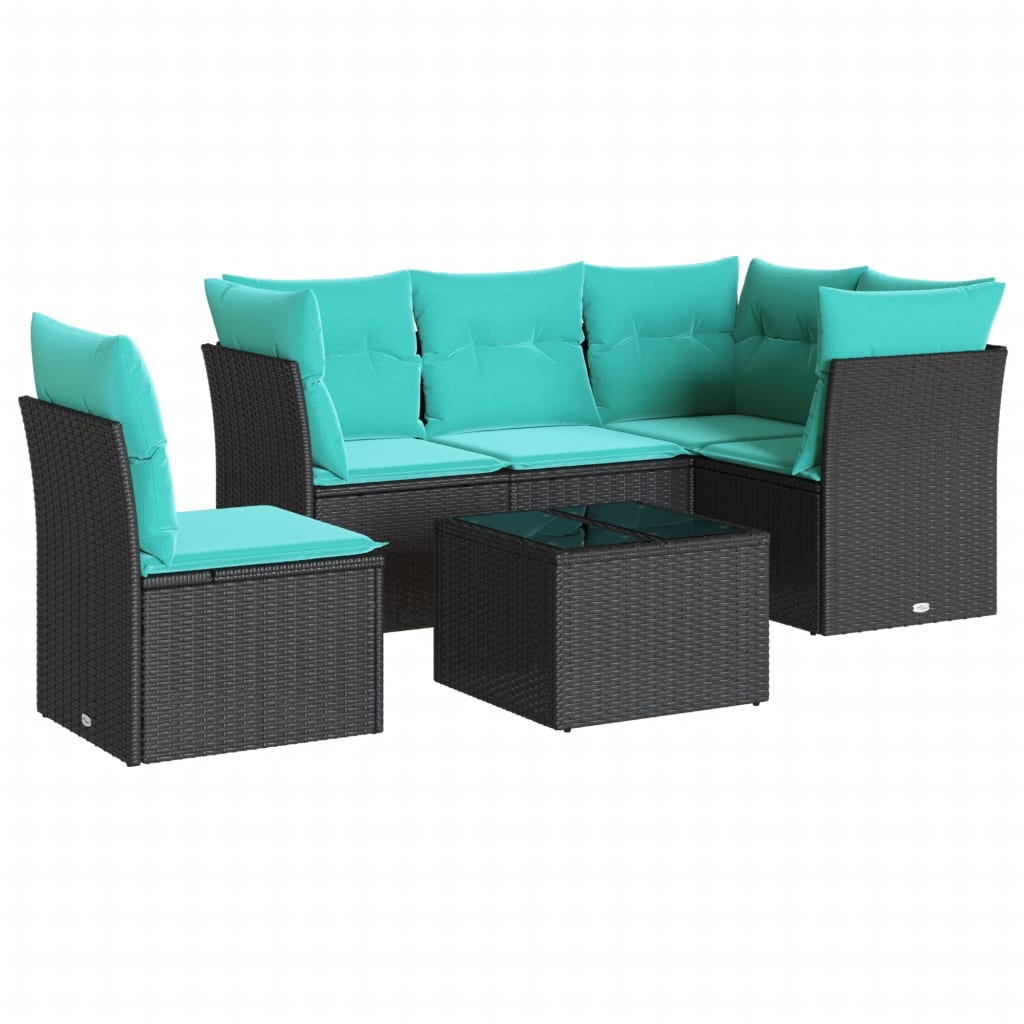 Set Divani da Giardino 6 pz con Cuscini Nero in Polyrattan