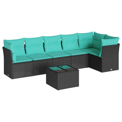 Set Divani da Giardino 7 pz con Cuscini Nero in Polyrattan