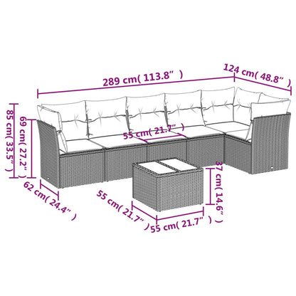 Set Divani da Giardino 7 pz con Cuscini Nero in Polyrattan