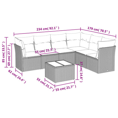 Set Divani da Giardino 7 pz con Cuscini Nero in Polyrattan