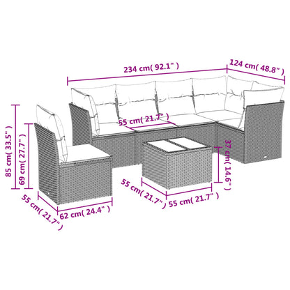 Set Divani da Giardino 7 pz con Cuscini Nero in Polyrattan