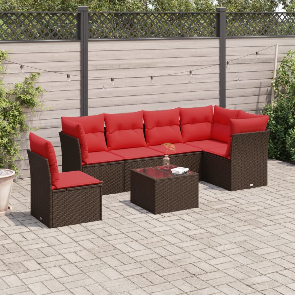 Set Divani da Giardino 7 pz con Cuscini Nero in Polyrattan