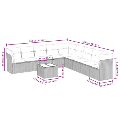 Set Divani da Giardino 10 pz con Cuscini Nero in Polyrattan