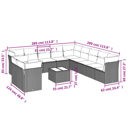 Set Divani da Giardino 12pz con Cuscini Nero in Polyrattan