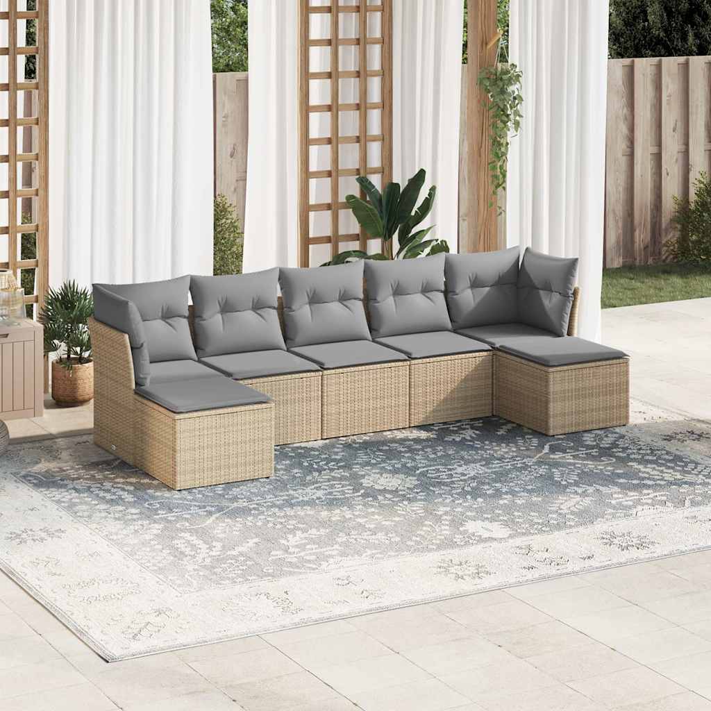 Set Divani da Giardino 7pz con Cuscini Grigio Chiaro Polyrattan