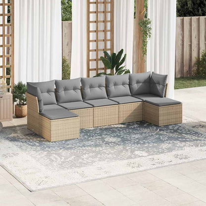 Set Divani da Giardino 7pz con Cuscini Grigio Chiaro Polyrattan