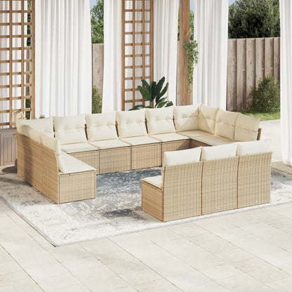 Set Divano da Giardino 13 pz con Cuscini Beige in Polyrattan