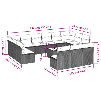 Set Divani da Giardino 14pz con Cuscini in Polyrattan Grigio