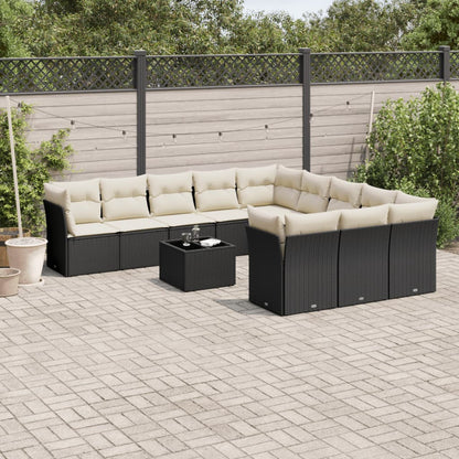 Set Divani da Giardino 12 pz con Cuscini Nero in Polyrattan