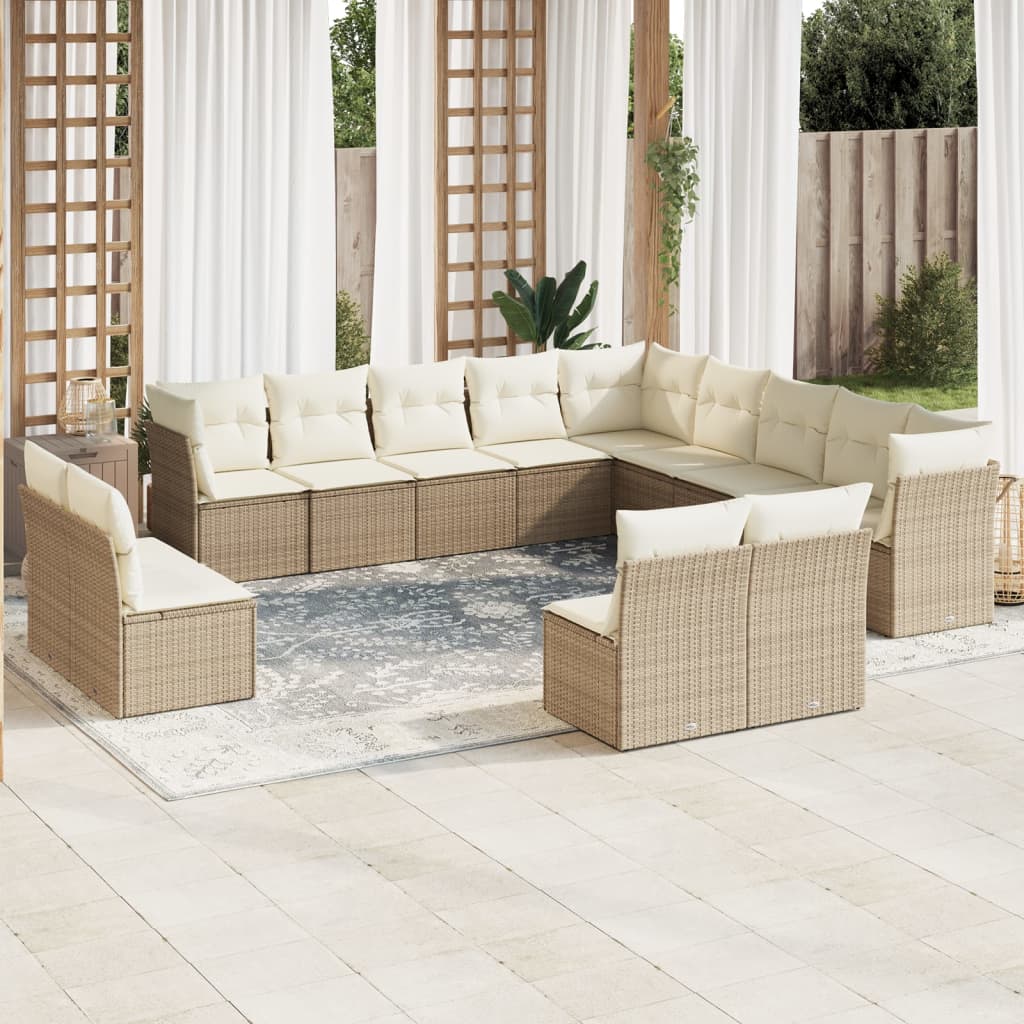 Set Divani da Giardino 12 pz con Cuscini Beige in Polyrattan