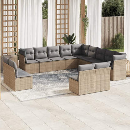 Set Divani da Giardino 12 pz con Cuscini Beige in Polyrattan