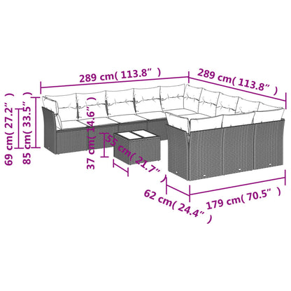 Set Divano Giardino 12 pz con Cuscini Grigio Chiaro Polyrattan
