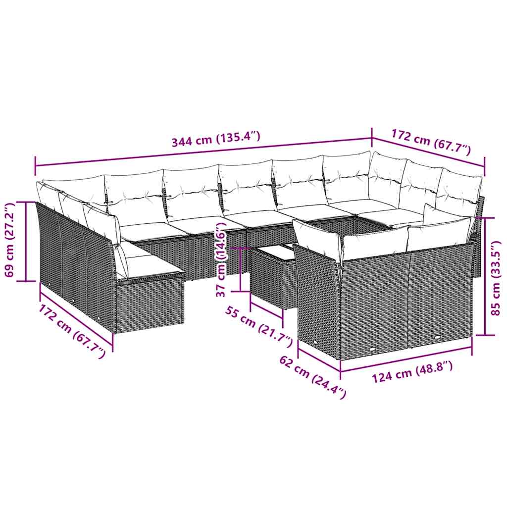 Set Divani Giardino 13 pz con Cuscini Grigio Chiaro Polyrattan