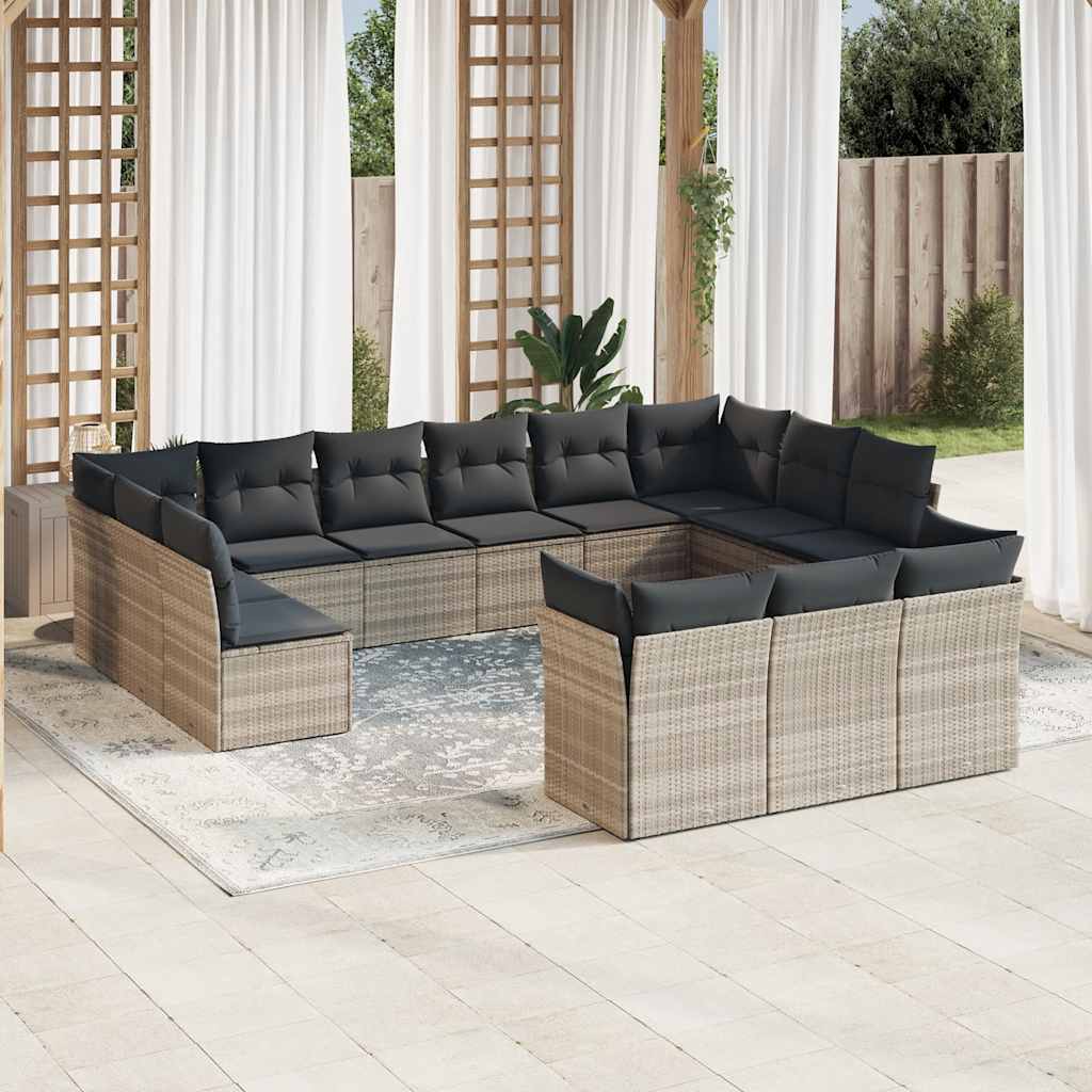 Set Divani Giardino 13 pz con Cuscini Grigio Chiaro Polyrattan