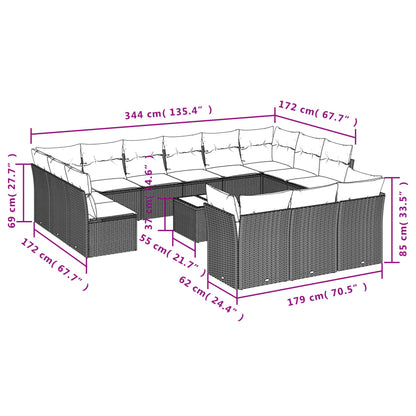 Set Divani da Giardino 14pz con Cuscini in Polyrattan Grigio