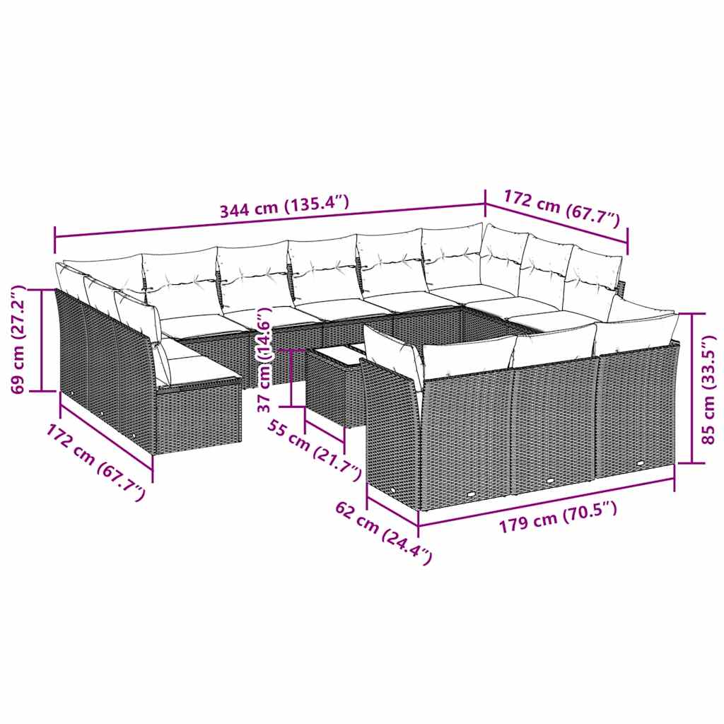 Set Divani da Giardino 14pz con Cuscini in Polyrattan