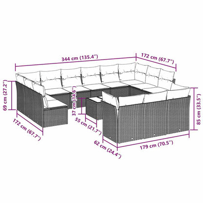 Set Divani da Giardino 14pz con Cuscini in Polyrattan
