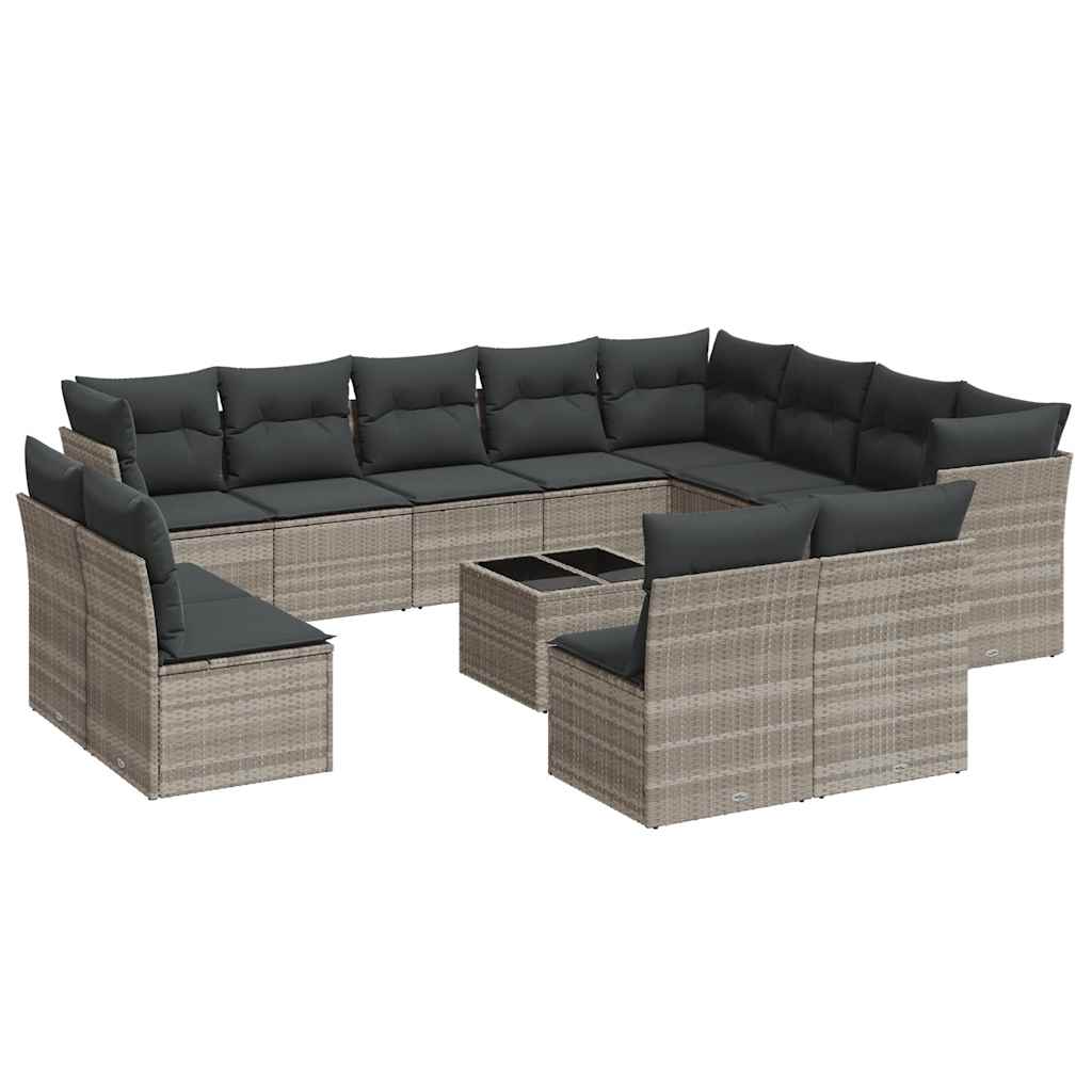 Set Divani Giardino 13 pz con Cuscini Grigio Chiaro Polyrattan