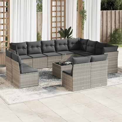 Set Divani Giardino 13 pz con Cuscini Grigio Chiaro Polyrattan