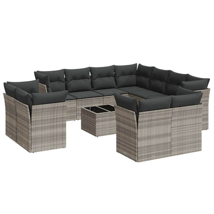 Set Divano Giardino 12 pz con Cuscini Grigio Chiaro Polyrattan