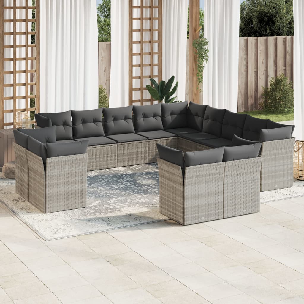 Set Divani Giardino 13 pz con Cuscini Grigio Chiaro Polyrattan
