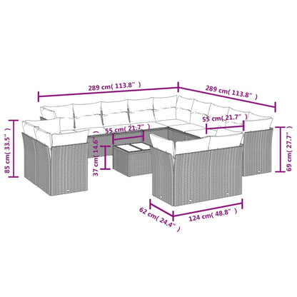 Set Divani da Giardino 14pz con Cuscini in Polyrattan Grigio