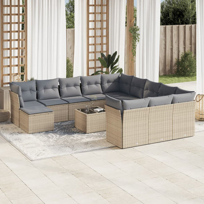 Set Divano da Giardino 13 pz con Cuscini Beige in Polyrattan