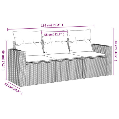 Set Divano da Giardino 3 pz con Cuscini Beige in Polyrattan