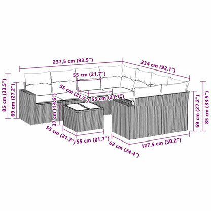 Set Divano da Giardino 3pz con Cuscini Grigio Chiaro Polyrattan