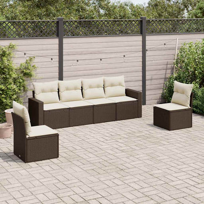 Set Divano da Giardino 6 pz con Cuscini Marrone in Polyrattan