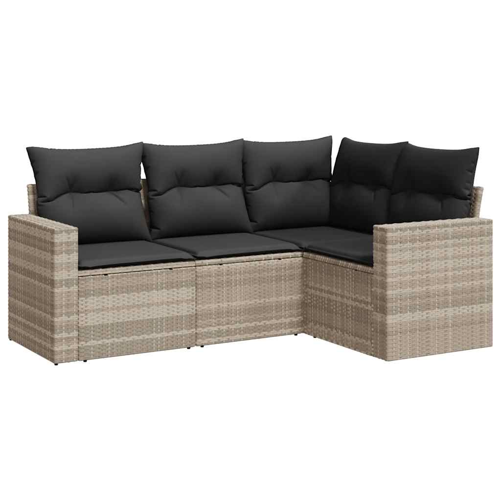 Set Divano da Giardino 4pz con Cuscini Grigio Chiaro Polyrattan