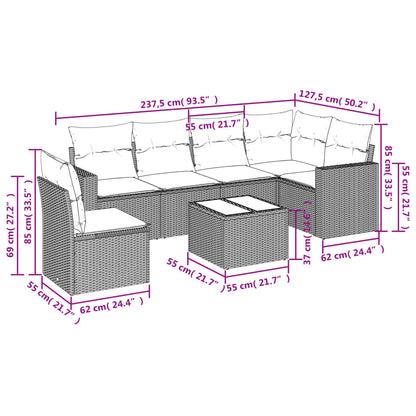 Set Divano da Giardino 7pz con Cuscini Marrone in Polyrattan