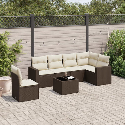 Set Divano da Giardino 7pz con Cuscini Marrone in Polyrattan
