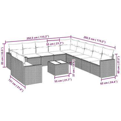 Set Divano Giardino 12 pz con Cuscini Grigio Chiaro Polyrattan