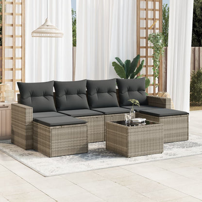 Set Divani da Giardino 7pz con Cuscini Grigio Chiaro Polyrattan