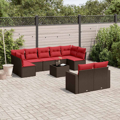 Set Divani da Giardino 10pz con Cuscini in Polyrattan Marrone