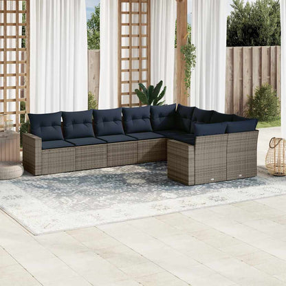 Set Divani da Giardino 9 pz con Cuscini Grigio in Polyrattan