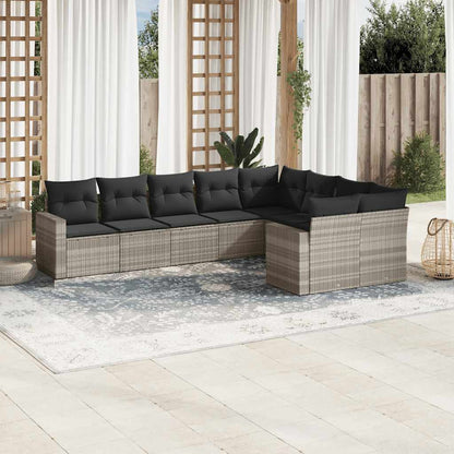 Set Divano da Giardino 9pz con Cuscini Grigio Chiaro Polyrattan