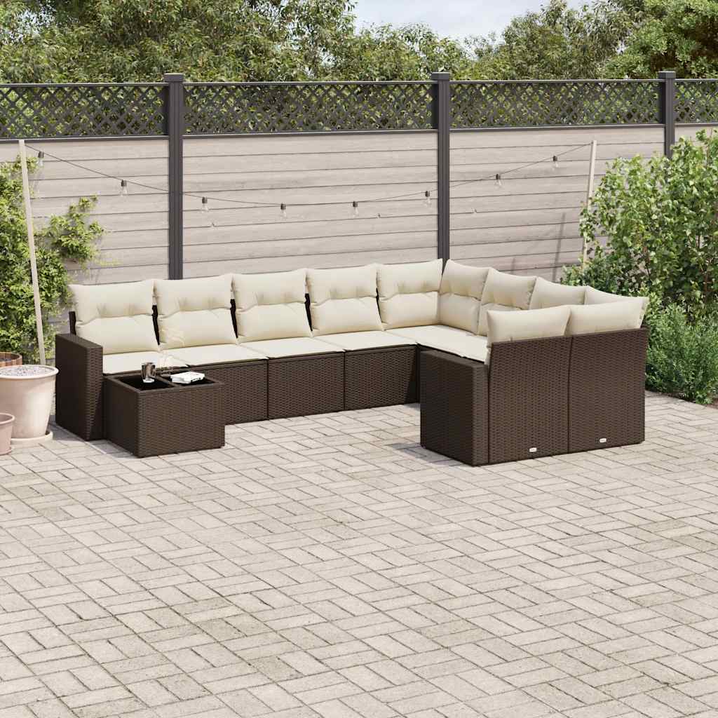 Set Divani da Giardino 10pz con Cuscini in Polyrattan Marrone