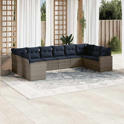 Set Divani da Giardino 10 pz con Cuscini Grigio in Polyrattan