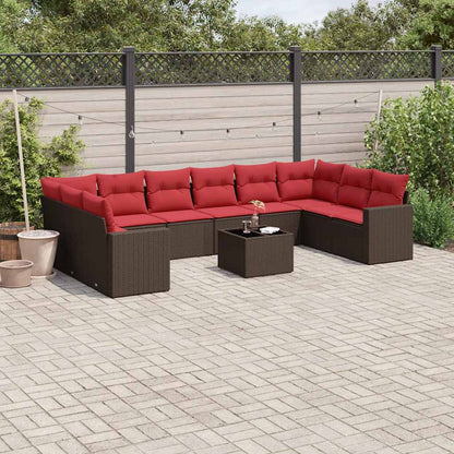 Set Divani da Giardino 11 pz con Cuscini Polyrattan Marrone