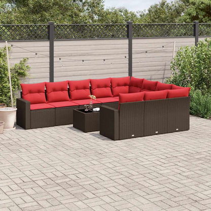 Set Divani da Giardino 11 pz con Cuscini Polyrattan Marrone