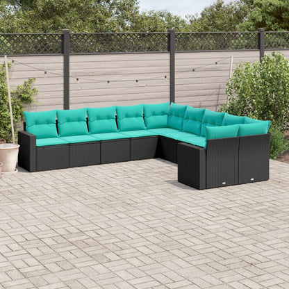 Set Divani da Giardino 10 pz con Cuscini Nero in Polyrattan