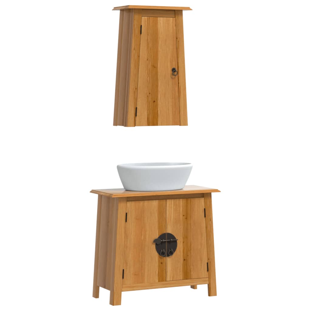 Set Mobili da Bagno 2 pz in Legno Massello di Pino