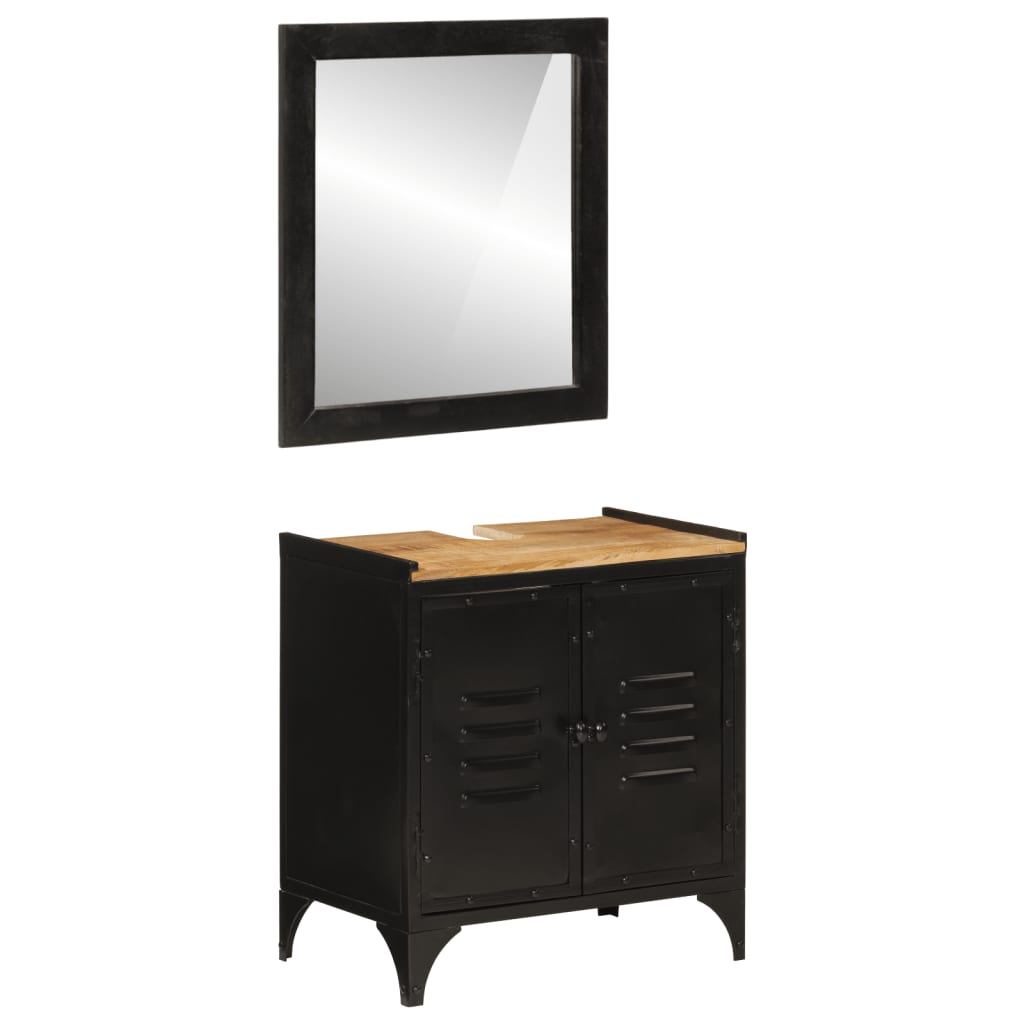 Set Mobili da Bagno 2pz in Ferro e Legno Massello di Mango