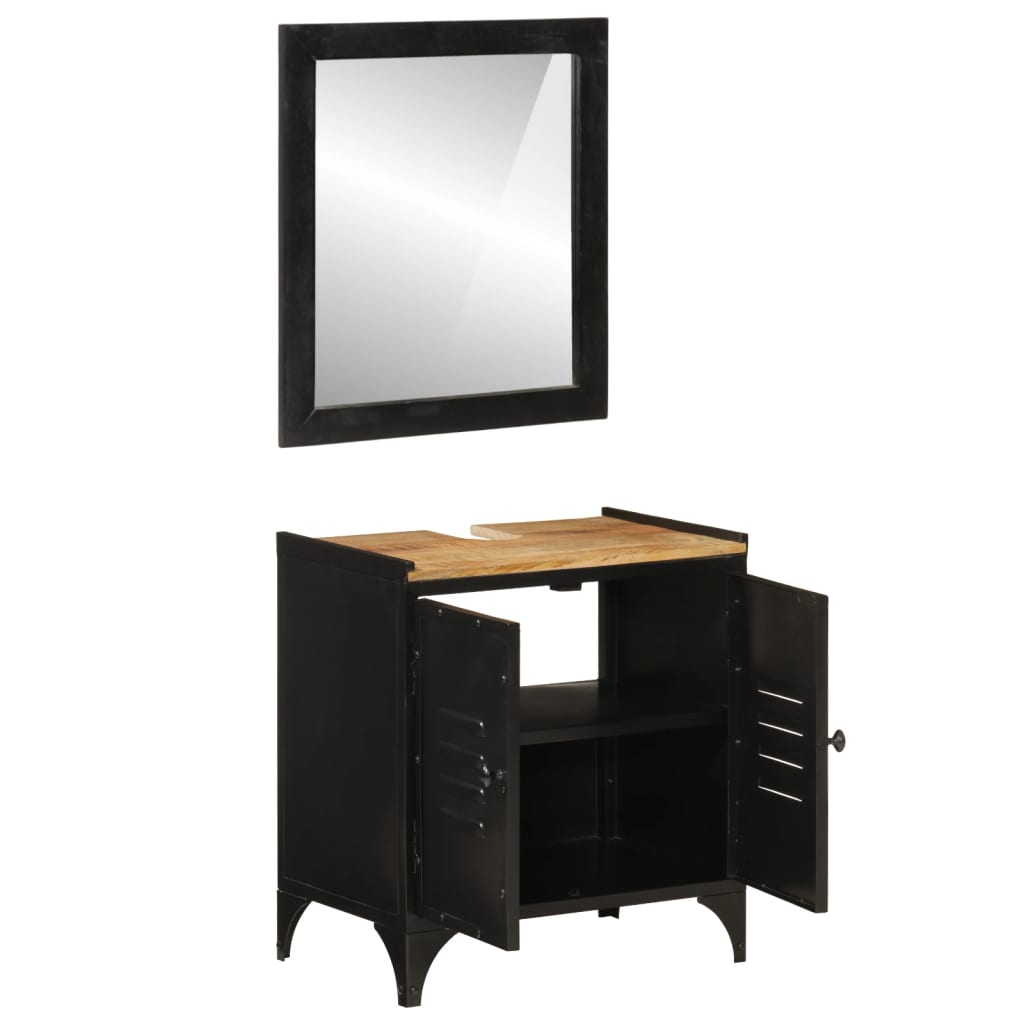 Set Mobili da Bagno 2pz in Ferro e Legno Massello di Mango